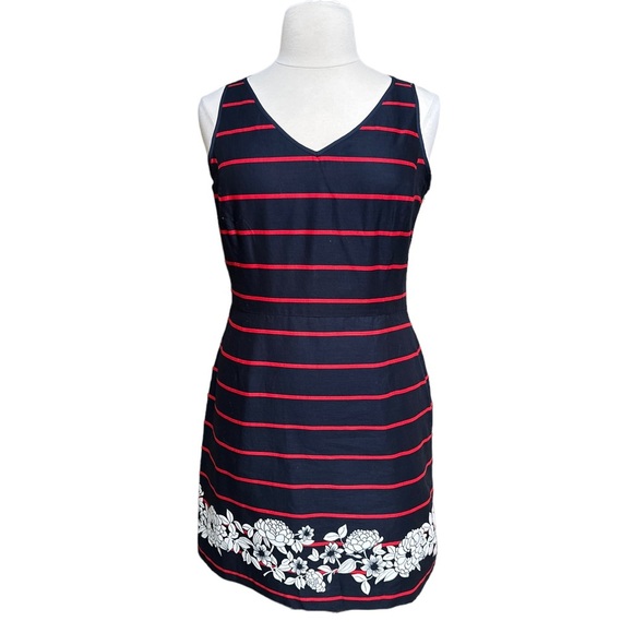 Tommy Hilfiger Womens Red Strip with Floral Print V-Neck Sheath Midi Dress Sz 16 - Picture 1 of 10
